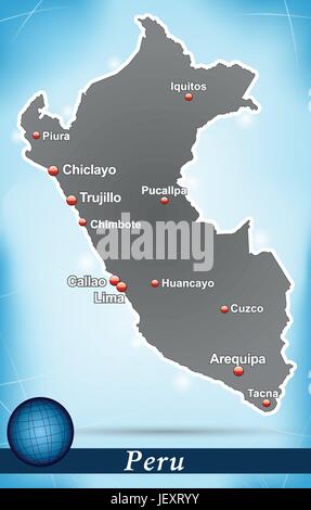 Mappa dell'isola del Perù sfondo astratto in blu Illustrazione Vettoriale