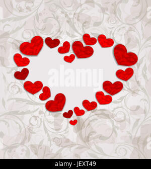 Immagine sfondo floreale con carta sgualcita cuori per il giorno di San Valentino - Foto Stock