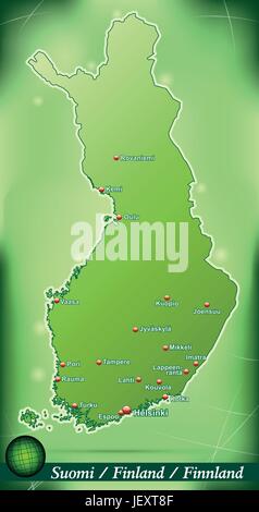 Mappa dell'isola di Finlandia sfondo astratto in verde Illustrazione Vettoriale