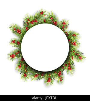 Illustrazione naturale invernale telaio realizzato in Abete rami e bacche, decorazione di Natale - Foto Stock