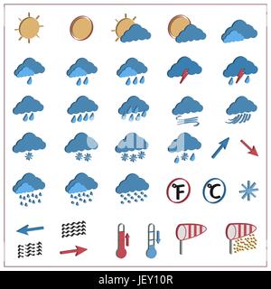 3d previsioni meteo flat icona impostare Illustrazione Vettoriale
