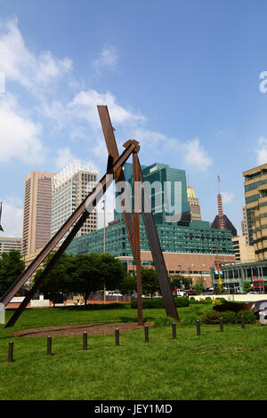 9/11 memoriale del Maryland al di fuori del World Trade Center building in memoria delle persone del Maryland che morì il 9 settembre 2001, Baltimore, Maryland, Stati Uniti d'America Foto Stock