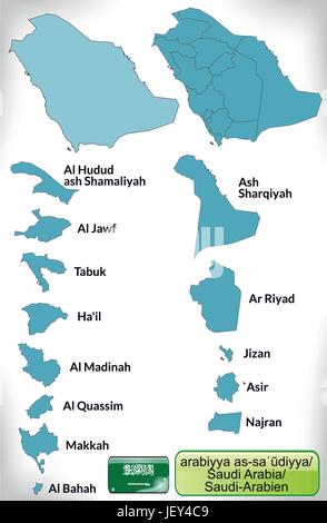 Mappa di confine di Arabia Saudita con i limiti in blu Illustrazione Vettoriale