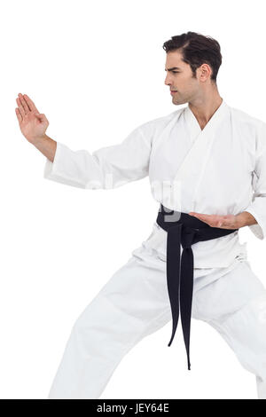 Fighter eseguendo il karate posizione Foto Stock