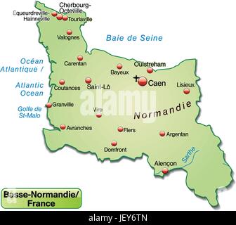 Mappa dell'isola della Bassa Normandia come una mappa panoramica in verde pastello Illustrazione Vettoriale