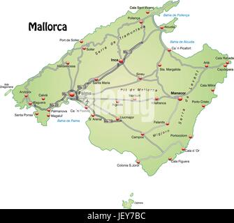 Scheda, Atlas, mappa del mondo, mappa, traffico, trasporto, Mallorca, Illustrazione Vettoriale