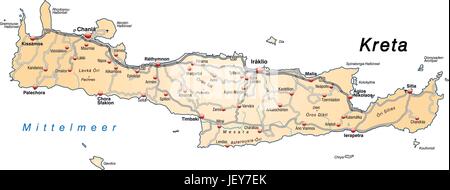 Mappa di Creta con la rete di trasporto in arancio pastello Illustrazione Vettoriale