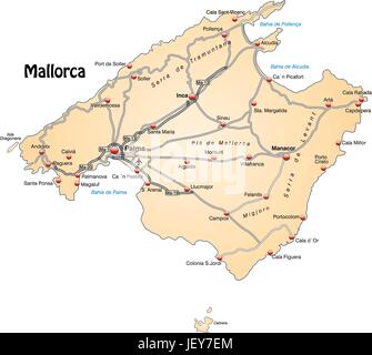 Scheda, Atlas, mappa del mondo, mappa, traffico, trasporto, Mallorca, Illustrazione Vettoriale