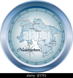 Mappa della Bassa Sassonia come una mappa panoramica in blu Illustrazione Vettoriale