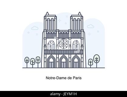 Linea del vettore illustrazione di Notre Dame de Paris, Francia. Illustrazione Vettoriale