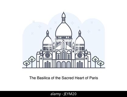 Linea del vettore illustrazione della Basilica del Sacro Cuore / Sacré-Coeur, Parigi, Francia. Illustrazione Vettoriale