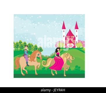 Donna, torre, bella beauteously, Nizza, lady, femmina, famoso, cavallo, Illustrazione Vettoriale