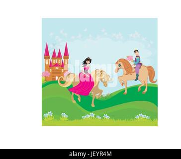 Donna, torre, bella beauteously, Nizza, lady, femmina, famoso, cavallo, Illustrazione Vettoriale