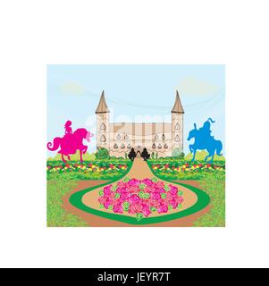 Donna, torre, bella beauteously, Nizza, lady, femmina, famoso, giardino, Illustrazione Vettoriale