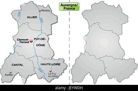 Mappa dell'isola di auvergne con bordi in grigio Illustrazione Vettoriale