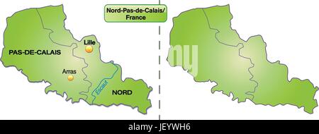 Mappa dell'Isola del nord-Pas-de-Calais con bordi in verde Illustrazione Vettoriale