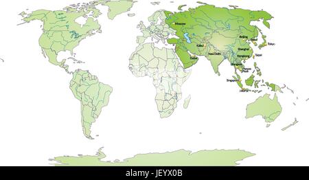 Mappa di Asia con capitelli in verde Illustrazione Vettoriale