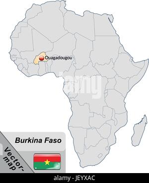 Mappa dell'isola di BURKINA-FASO con capitelli in pastelorange Illustrazione Vettoriale