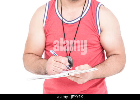 Atleta iscritto negli appunti Foto Stock