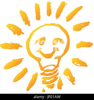 Il viso, la pianificazione, la lampadina, lampadina, pera, creatività, ispirazione improvvisa Illustrazione Vettoriale