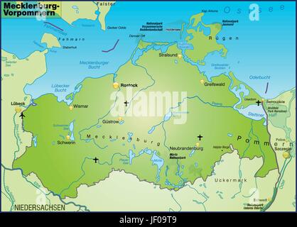 Scheda, Atlas, mappa del mondo, mappa, Mecklenburg, scheda, western, stato, Atlas, Illustrazione Vettoriale