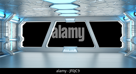 L'astronave di blu e bianco con interni neri visualizzazione finestra di rendering 3D Foto Stock