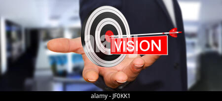 Imprenditore su sfondo sfocato utilizzando il rendering 3D target Foto Stock