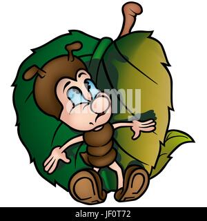 Foglie, insetti, ant, beetle, cartoon, leaf, isolato, fumetti, insetto, ant, marrone, Illustrazione Vettoriale
