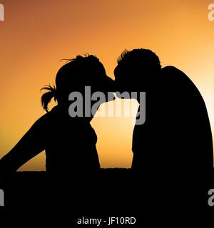 Silhouette, amante, padrona, amorosa, amore, in amore, cadde in amore, giovane, Illustrazione Vettoriale