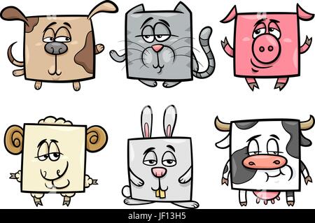 Animali, animali domestici, illustrazione, quadrato, agriturismo, funny, cartoon, caratteri, fumetti, Illustrazione Vettoriale