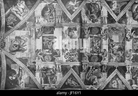 Immagine storica di un tratto del soffitto della Cappella Sistina di Michelangelo, Vaticano, Roma, Italia, Digitale riproduzione migliorata da un originale stampa dal 1890 Foto Stock