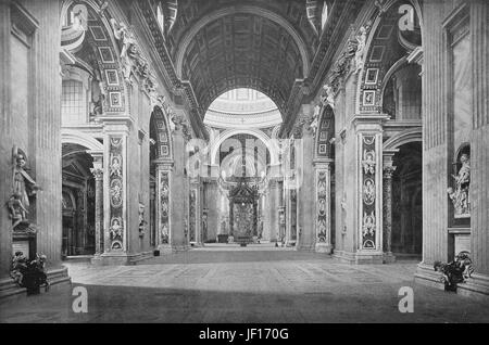 Foto storiche di all'interno della Basilica Papale di San Pietro in Vaticano, la Basilica Papale di San Pietro in Vaticano, o la Basilica di San Pietro, un italiano rinascimentale chiesa nella città del Vaticano, l'enclave papale all interno della città di Roma, Italia, Digitale riproduzione migliorata da un originale stampa dal 1890 Foto Stock