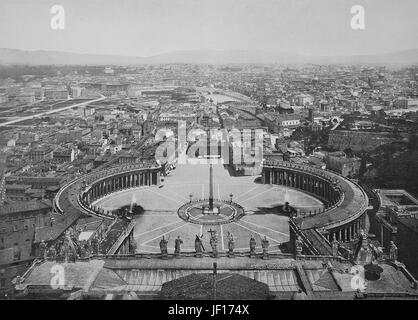 Foto storiche di Roma, panorama di Roma dalla cupola della Basilica di San Pietro, Italia, Digitale riproduzione migliorata da un originale stampa dal 1890 Foto Stock