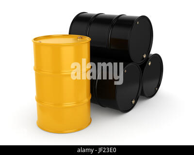 3D rendering botti di nero e giallo Foto Stock