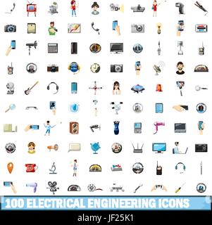 100 Ingegneria elettrica set di icone, cartoon Illustrazione Vettoriale