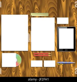 Telefono, telefono, ufficio, ordine, PC, computer, computer, scrivania, oggetti in legno, Illustrazione Vettoriale