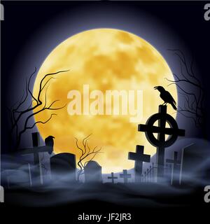 La morte, albero, pietra, spazio notte, notturna, croce, nebbia, nero, swarthy, Illustrazione Vettoriale