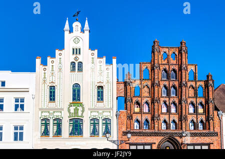 Mercato nella Città Anseatica di Wismar Foto Stock