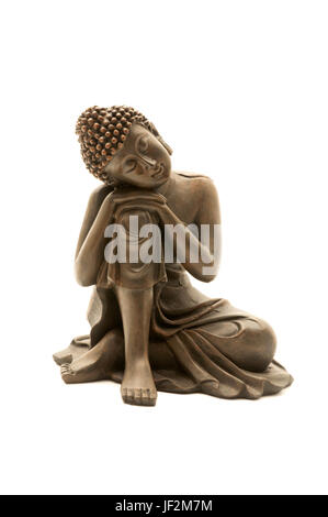 Buddha di appoggio su sfondo bianco Foto Stock