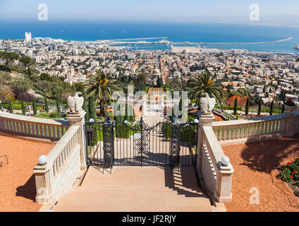 Bellissimi giardini Bahai di Haifa. Israele Foto Stock