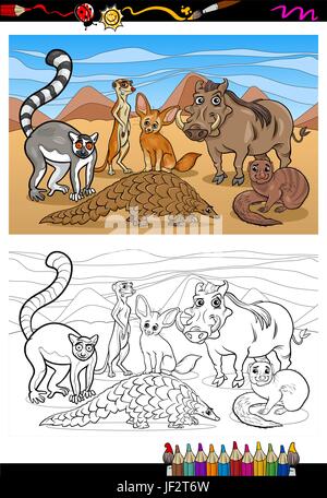 Animali, illustrazione, Africana, lemuri, warthog, cartoon, gruppo, meerkat, Illustrazione Vettoriale