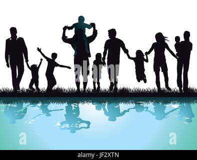 Felice i genitori con bambini in acqua Illustrazione Vettoriale