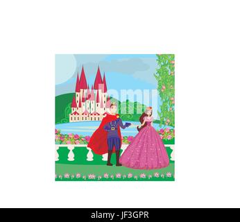 La principessa e il principe in un bellissimo giardino Illustrazione Vettoriale