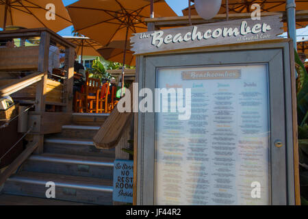 Il menu in spiaggia ingresso al Beachcomber Ristorante al Crystal Cove stato Parco California USA Foto Stock