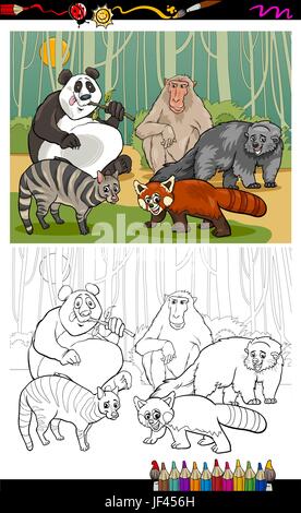 Selvatica Animali, illustrazione, panda, asiatici, cartoon, gruppo, applicazione Illustrazione Vettoriale