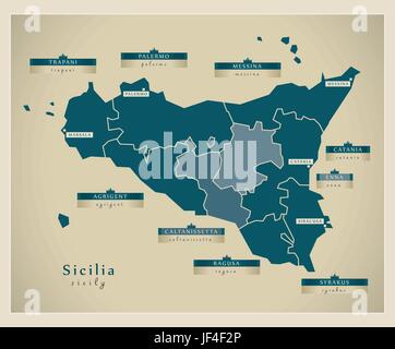 Mappa moderno - sicilia si Illustrazione Vettoriale