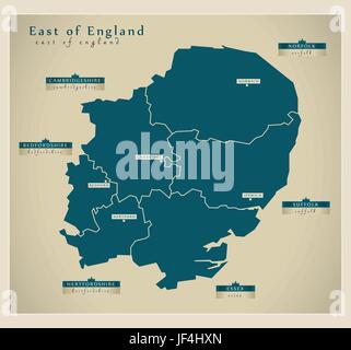 Mappa moderno - East of England Regno Unito Illustrazione Vettoriale