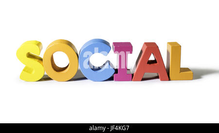 Multicolore di word social di legno. Foto Stock