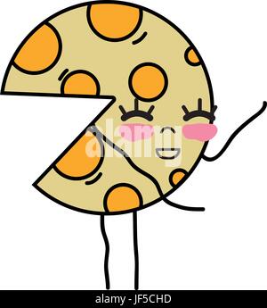 Kawaii carino felice pizza cibo Illustrazione Vettoriale