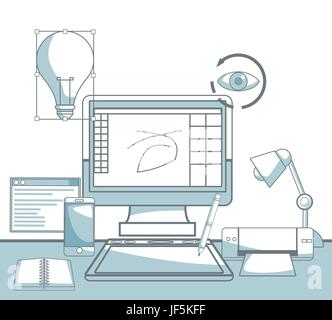 Silhouette di scena sezioni di colore ombreggiatura di tech computer ed elementi di design grafico Illustrazione Vettoriale